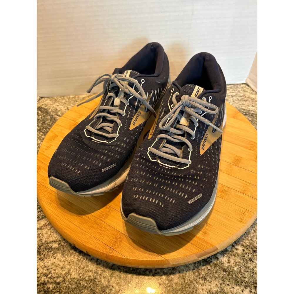 Brooks Ghost 13 Mens Running Shoes Navy Blue Silver Gold Athletic Sneakers